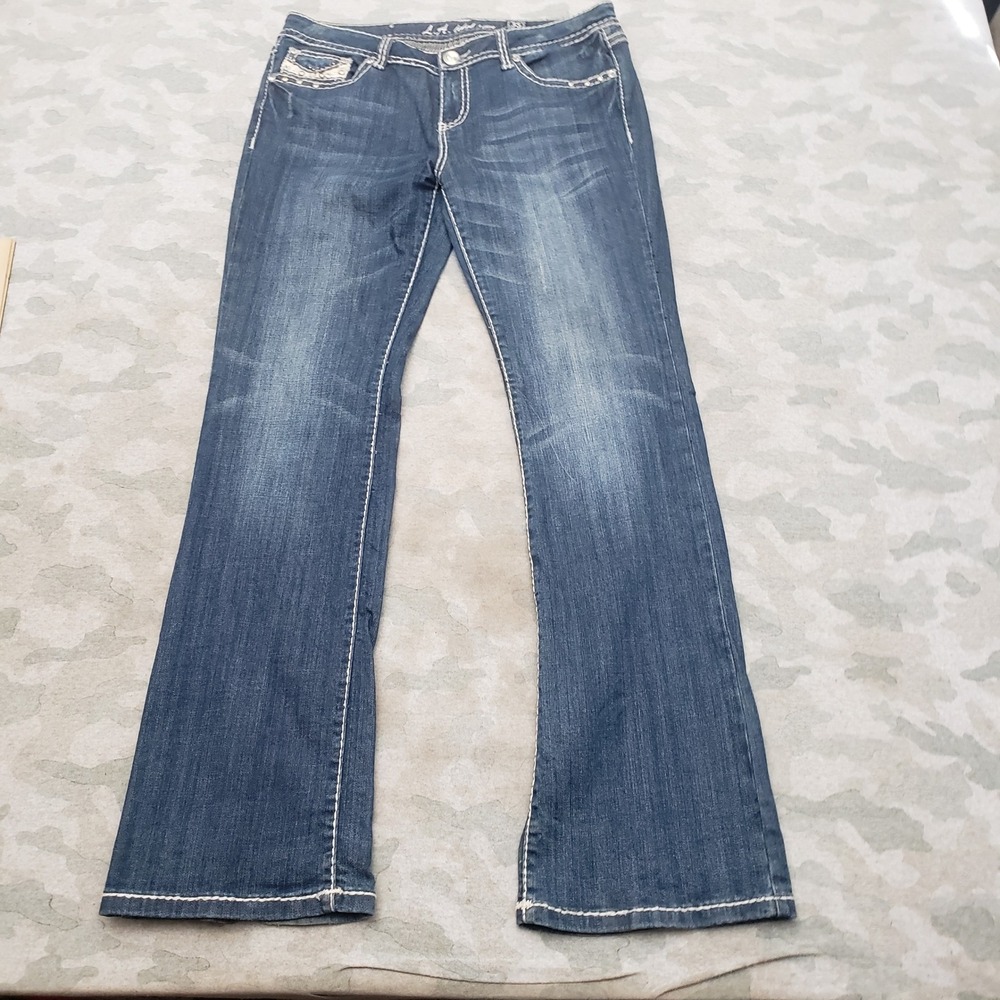 LA Idol Jeans Womens 13 Blue Bootcut Embroidered Pockets Denim Medium Wash